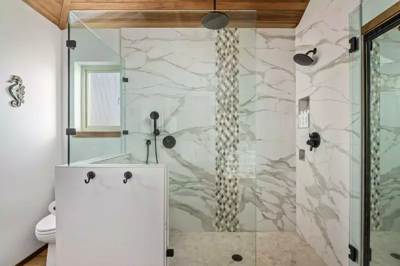 This shower is large, up to date, and has excellent water pressure.