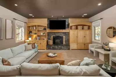 Watch you favorite movies, shows, and sports on this smart tv while relaxing in front of a cozy fire.