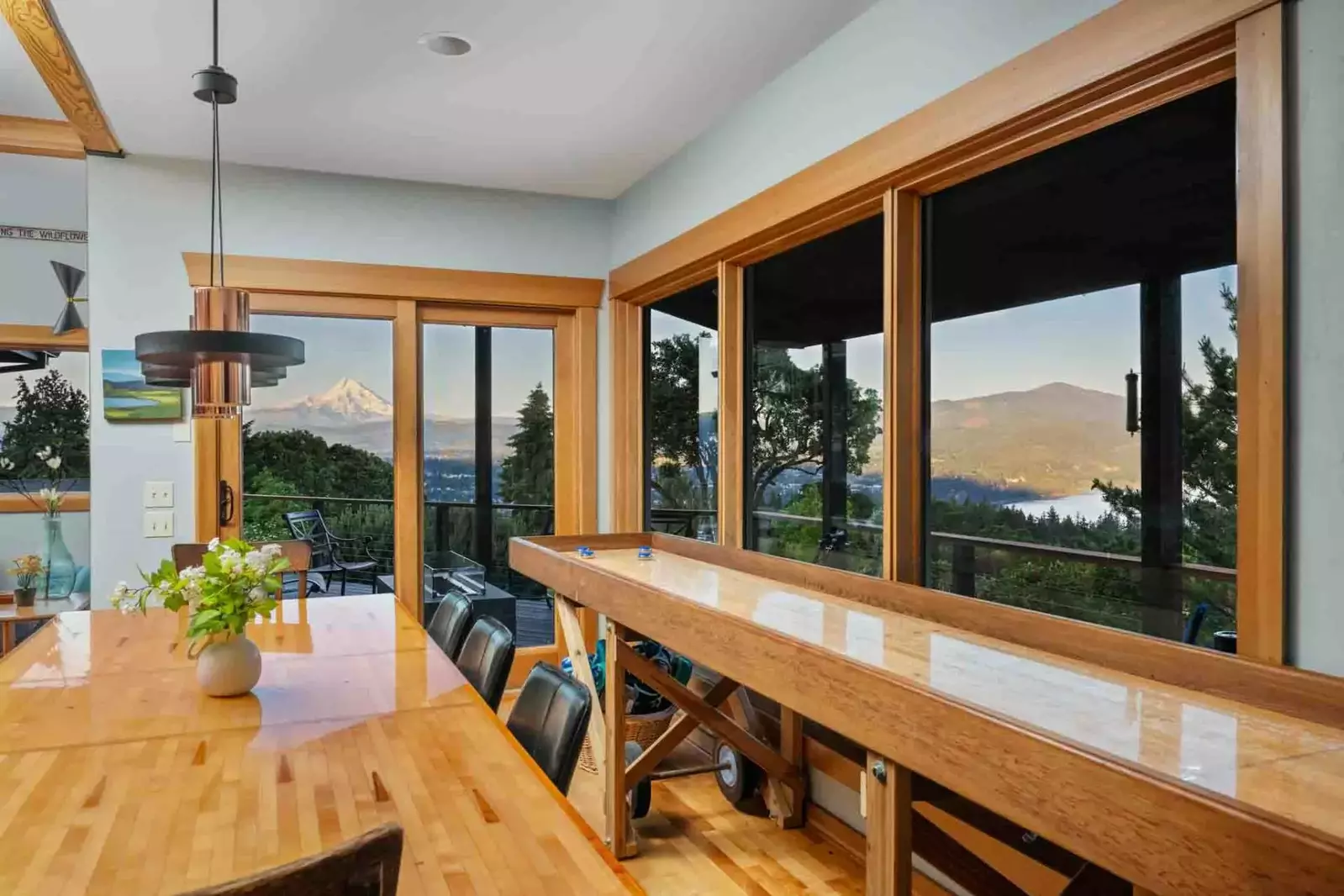 Play a game of shuffleboard with enjoying the view of Mount Hood and Hood River.