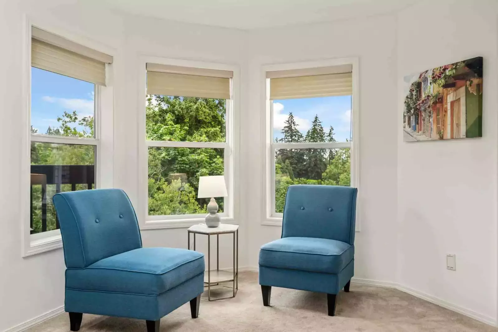 A relaxing nook with great stairs and a view.