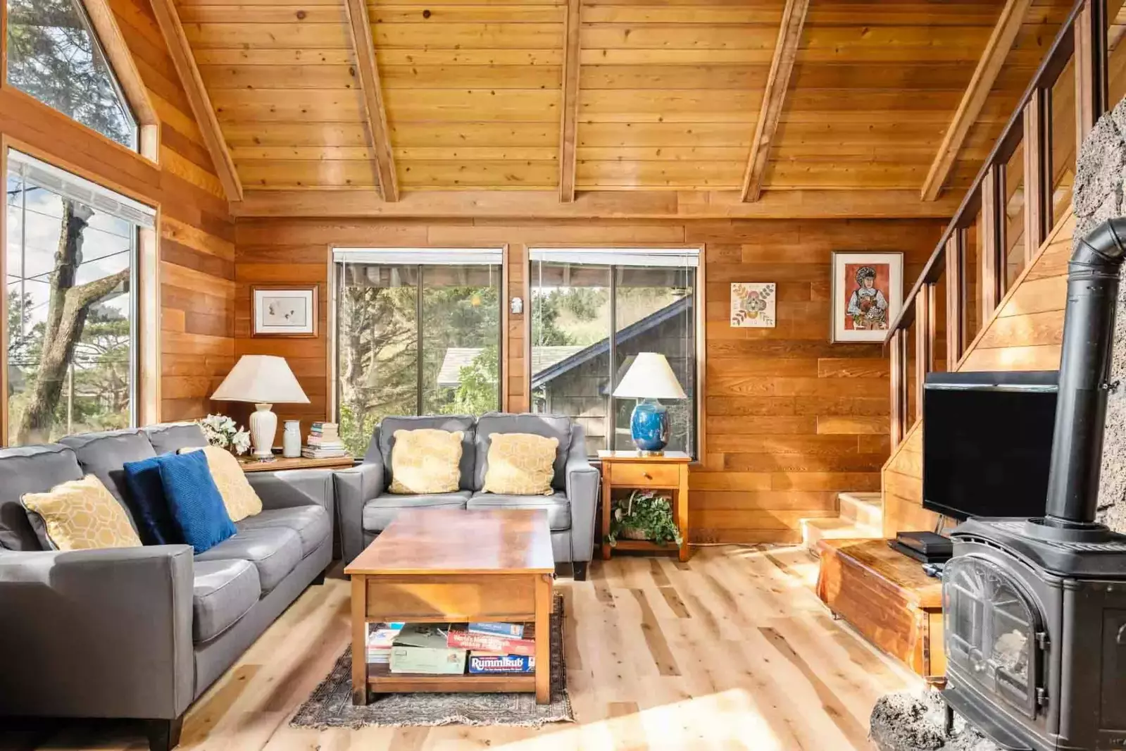 Watch you favorite movies, shows, and sports on this smart tv while relaxing in front of a cozy fire.