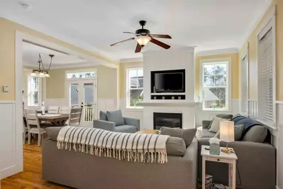 Enjoy a cozy day watching movies or binging tv shows in front of the fireplace.