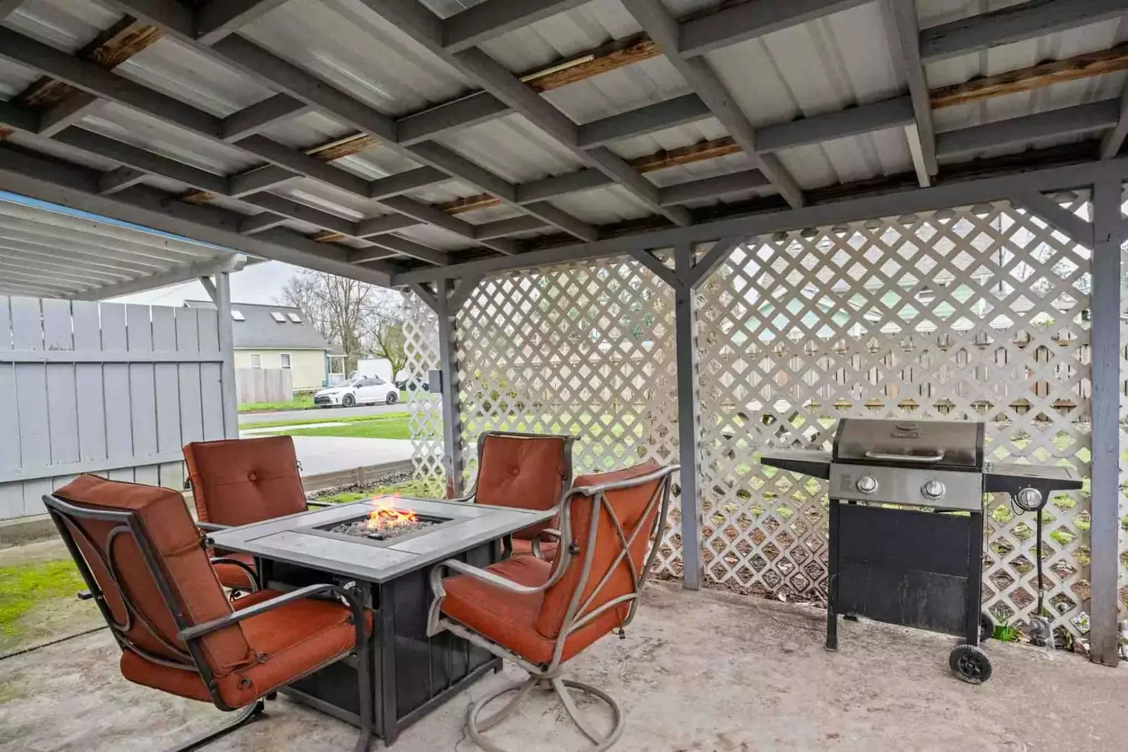 Hang out at the fire table and grill any time of year. Cook up local meat, produce and seafood for a great feast.