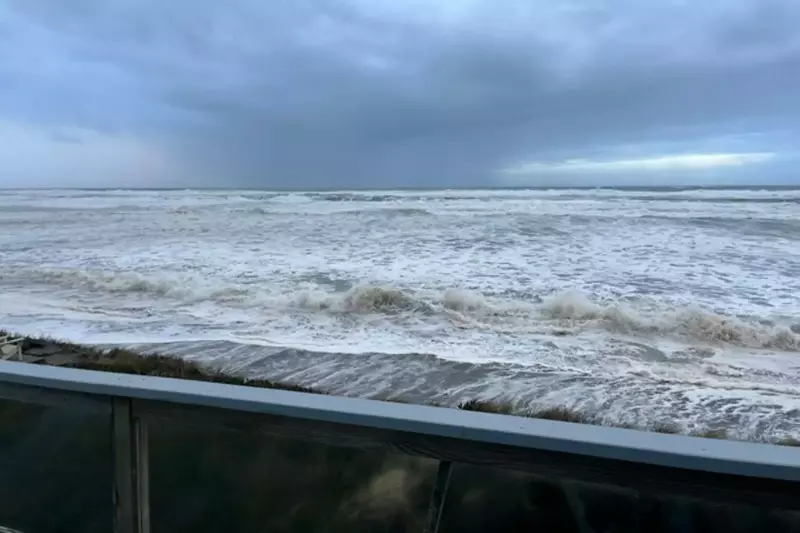 Views from the primary bedroom of the wintery ocean.