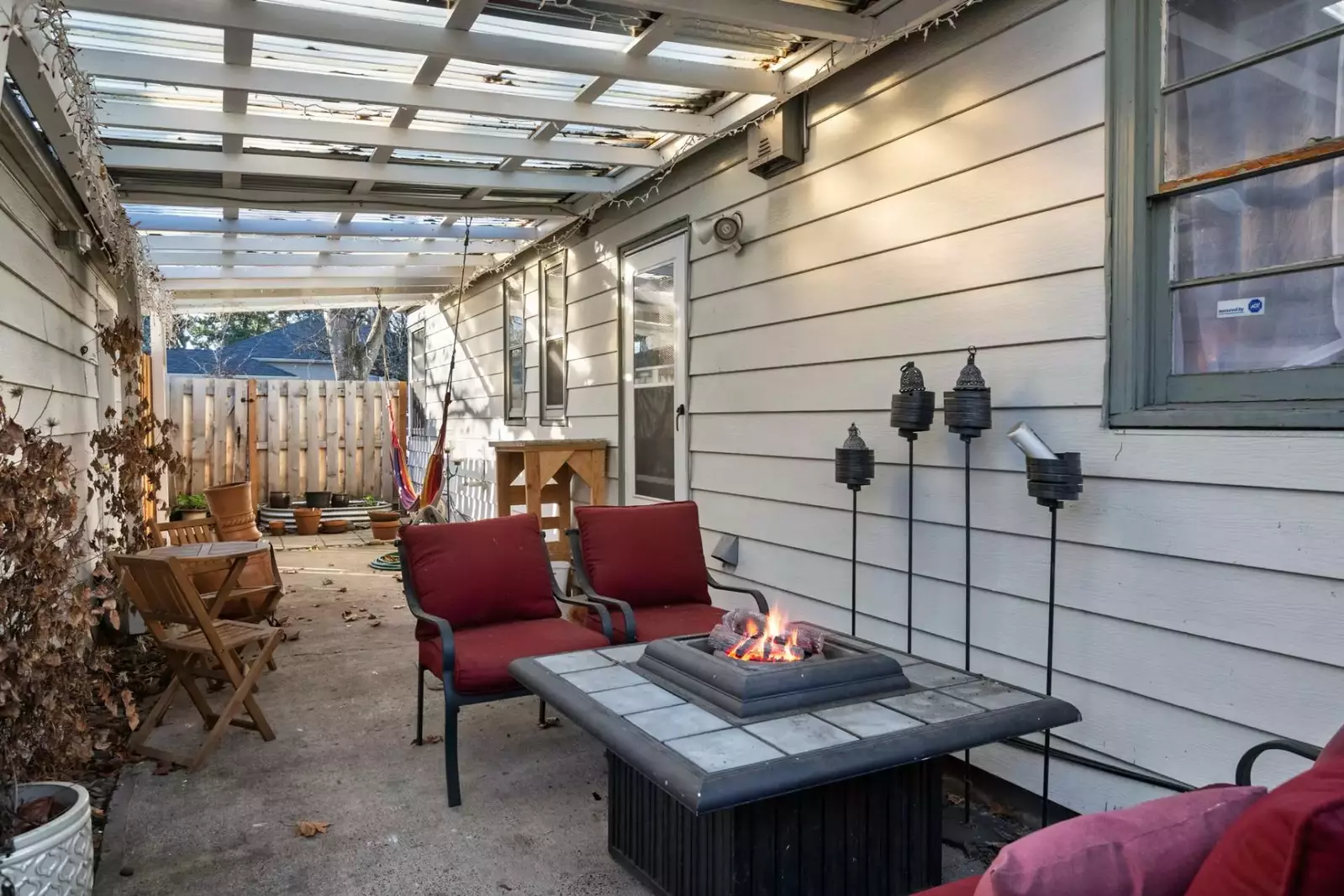 The fire table is another spot to enjoy a nice Portland night.