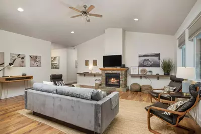 Watch you favorite movies, shows, and sports on this smart tv while relaxing in front of a cozy fire.