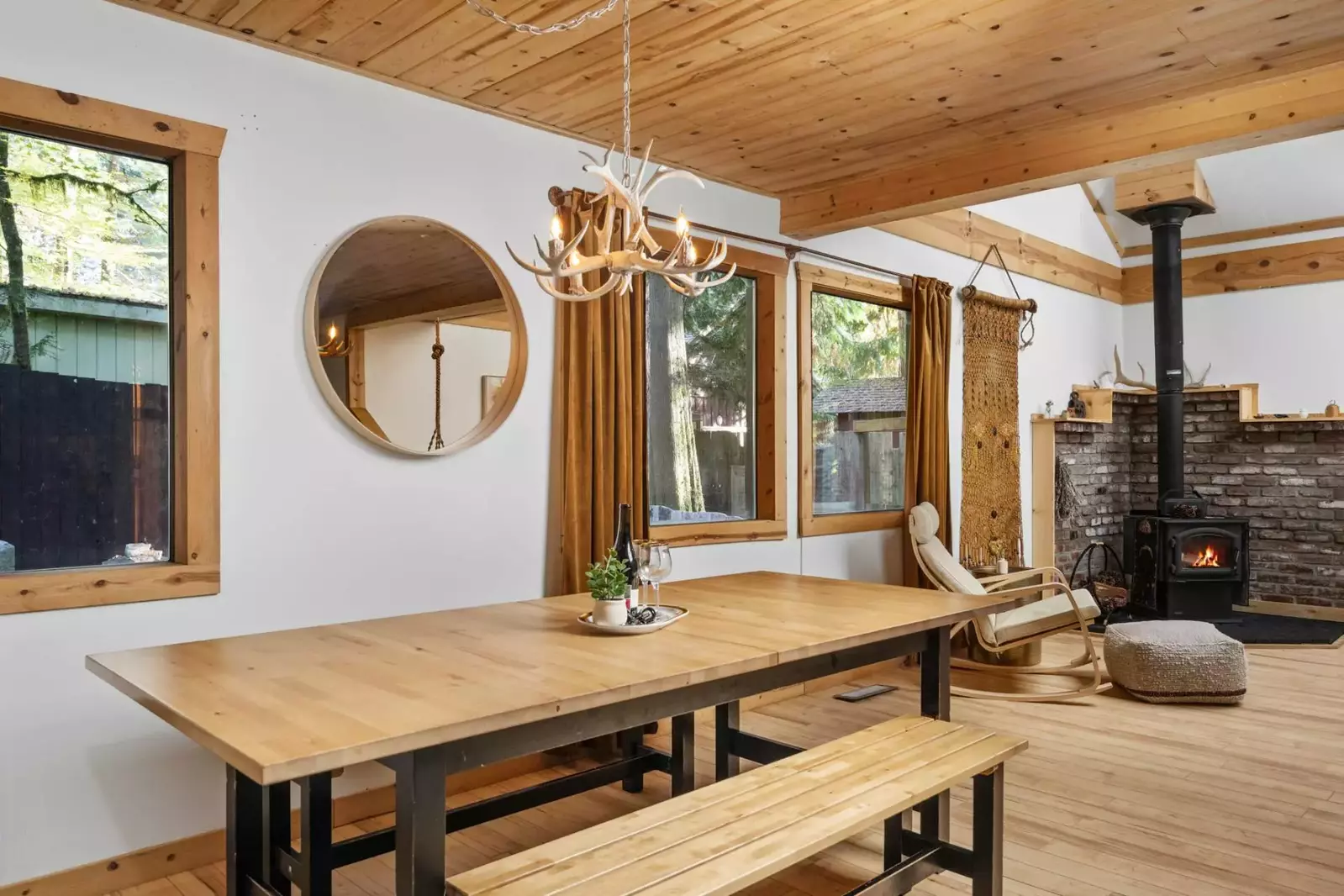 Stay warm with the indoor fireplace.