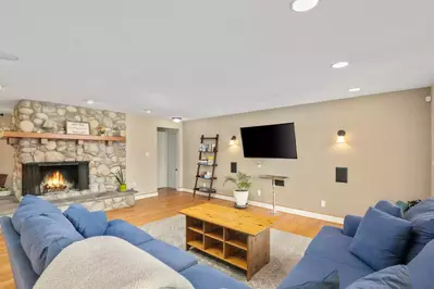 Watch you favorite movies, shows, and sports on this smart tv while relaxing in front of a cozy fire.