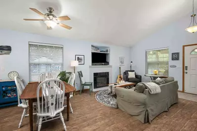 Relax in the living room around a cozy fire while watching your favorite movies or shows.