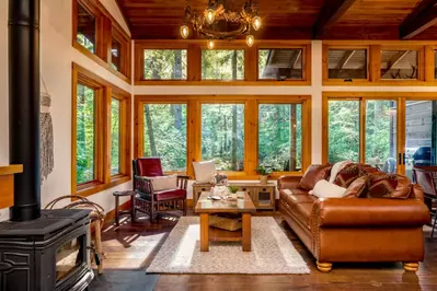 Relax in the cozy living room after a day exploring the Mt Hood.