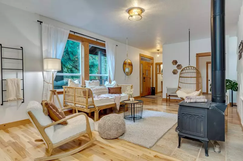 The common space with the wood stove is another wonderful place to relax with people you care about.