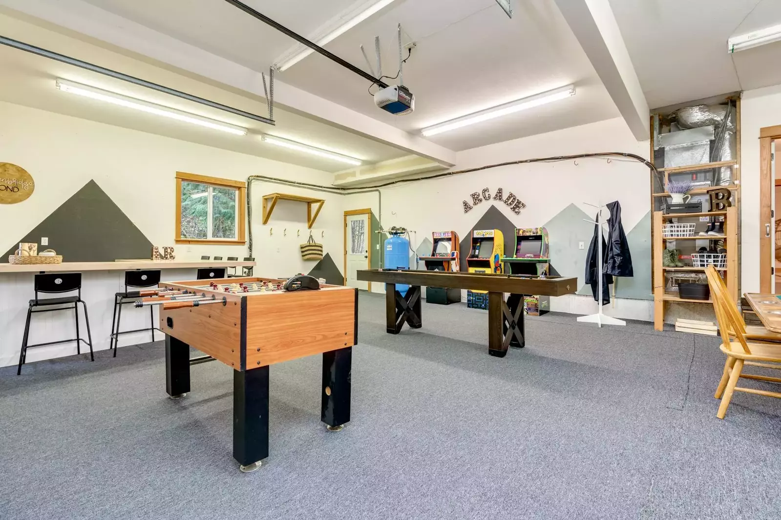 Foosball, shuffleboard, arcades, and other games are available in the game room.