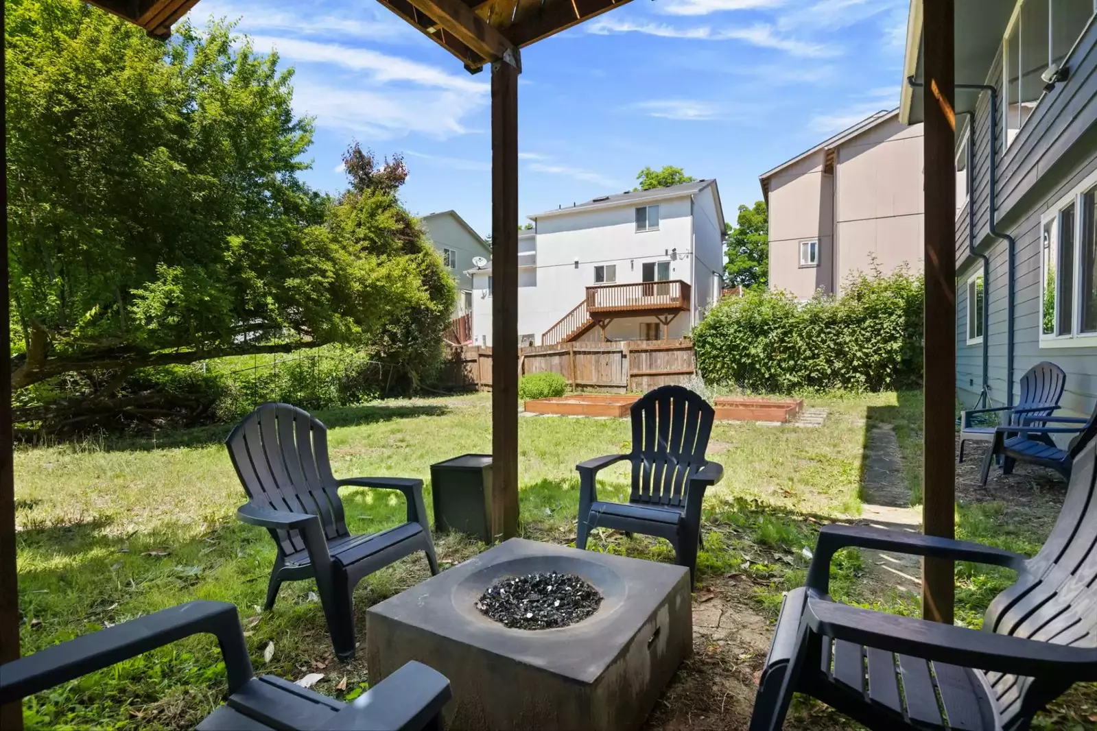 Relax around the fire pit after a fun day in Portland.