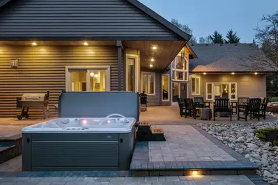The brand new hot tub is a crowd favorite for sure. Feel free to sit back and relax, enjoying the nearby water features.