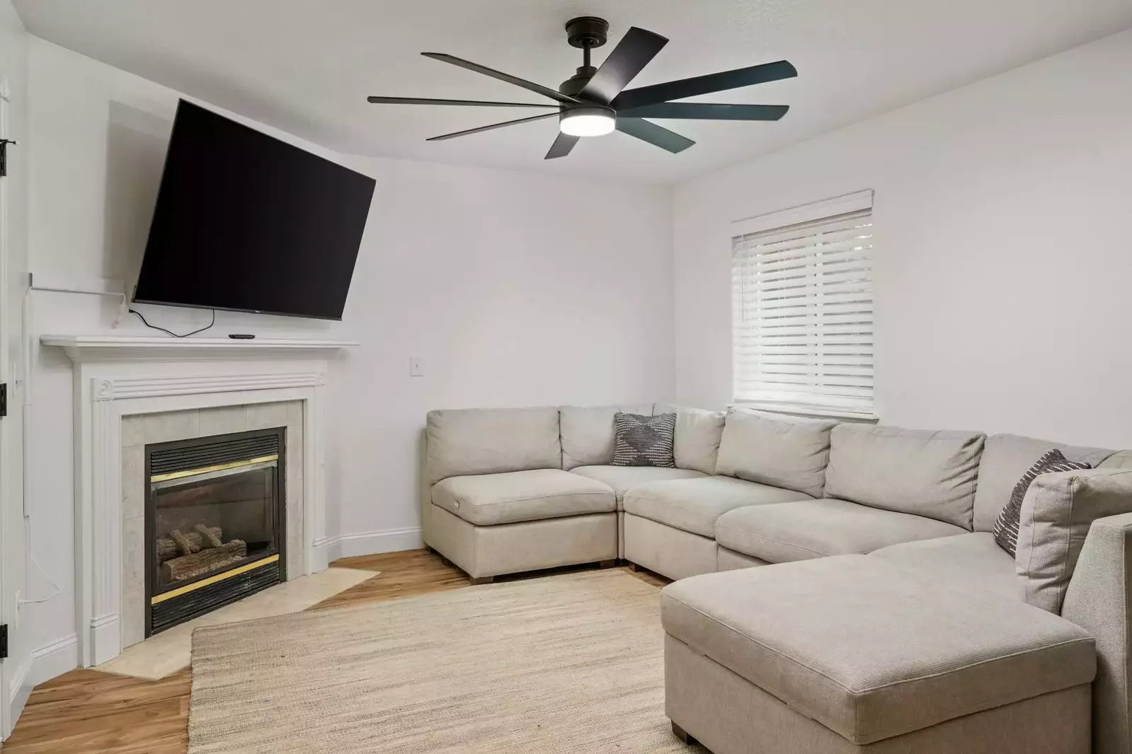 Watch you favorite movies, shows, and sports on this smart tv while relaxing in front of a cozy fire.