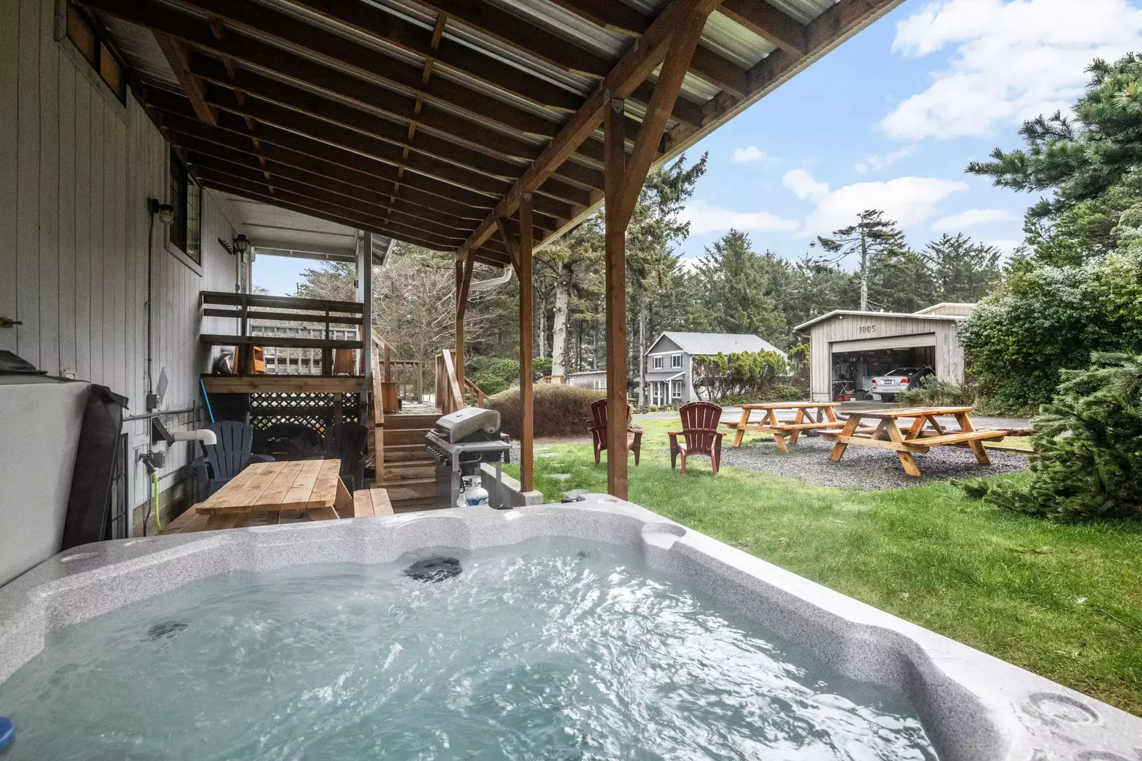 The hot tub is a favorite amenity perfect during warm summers and chilly winters.