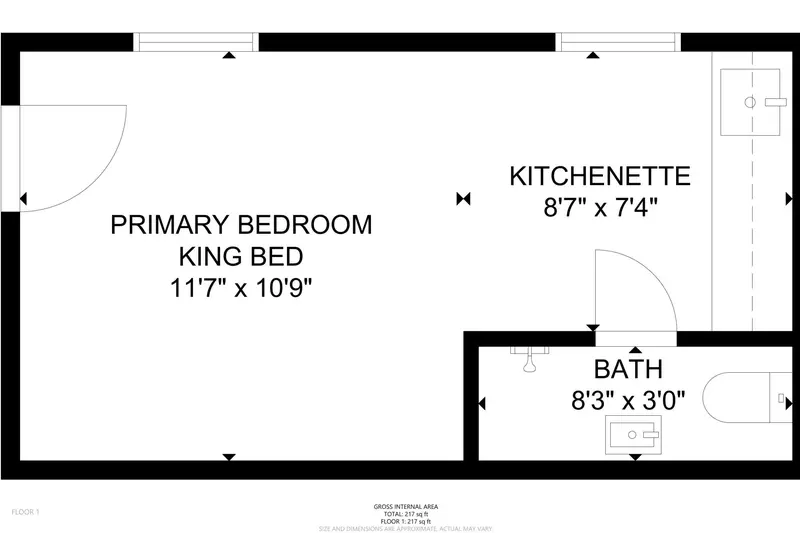 A detailed floor plan of Inn at Rockaway Beach Unit 1.