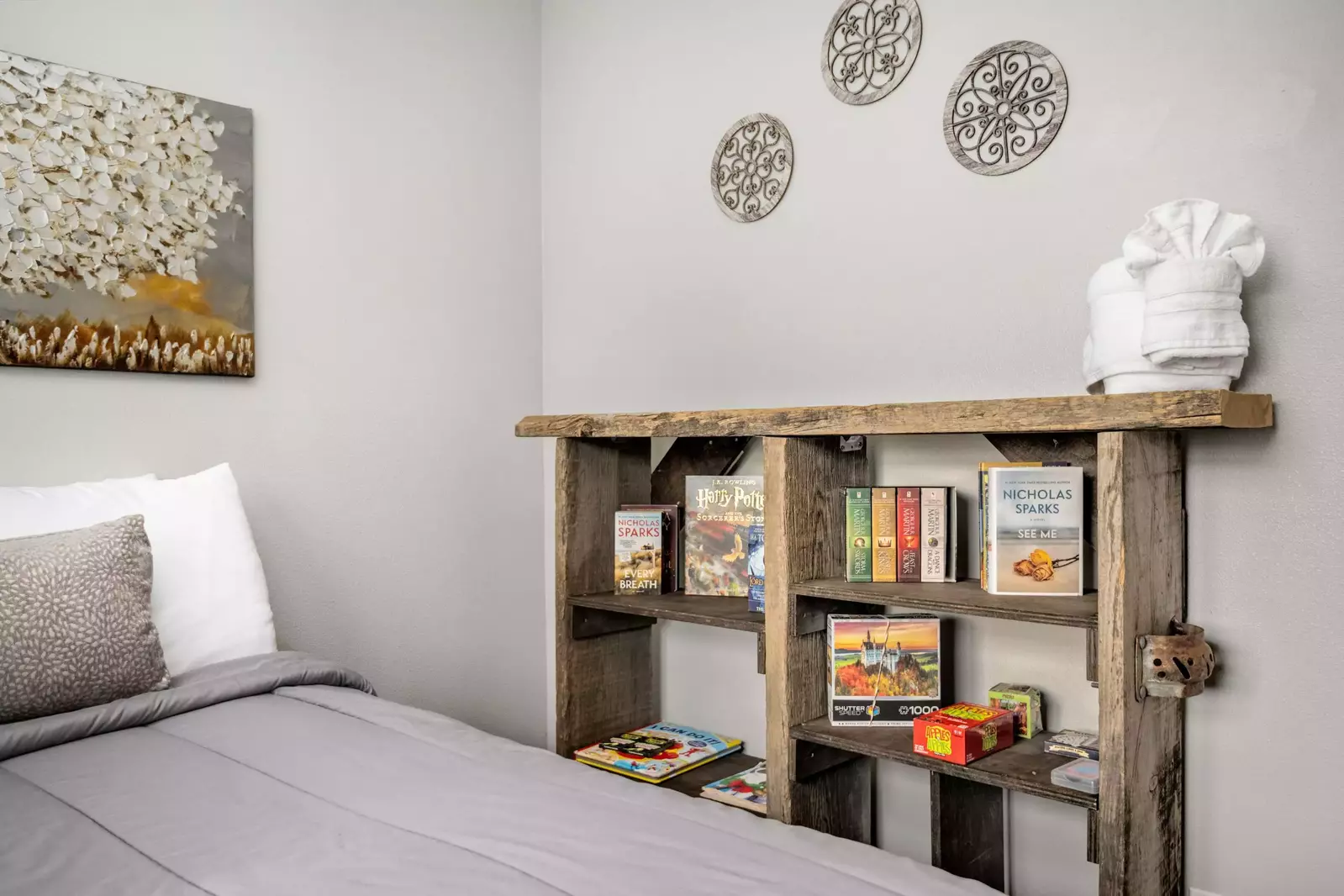 This rental has games, books, and puzzles for everyone to enjoy!