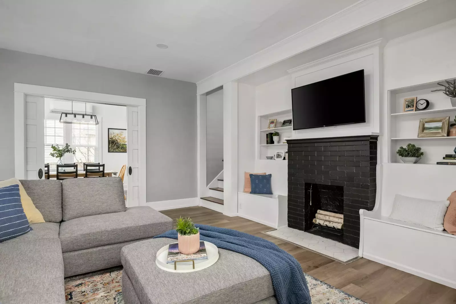 Watch you favorite movies, shows, and sports on this smart tv while relaxing in front of a cozy fire.