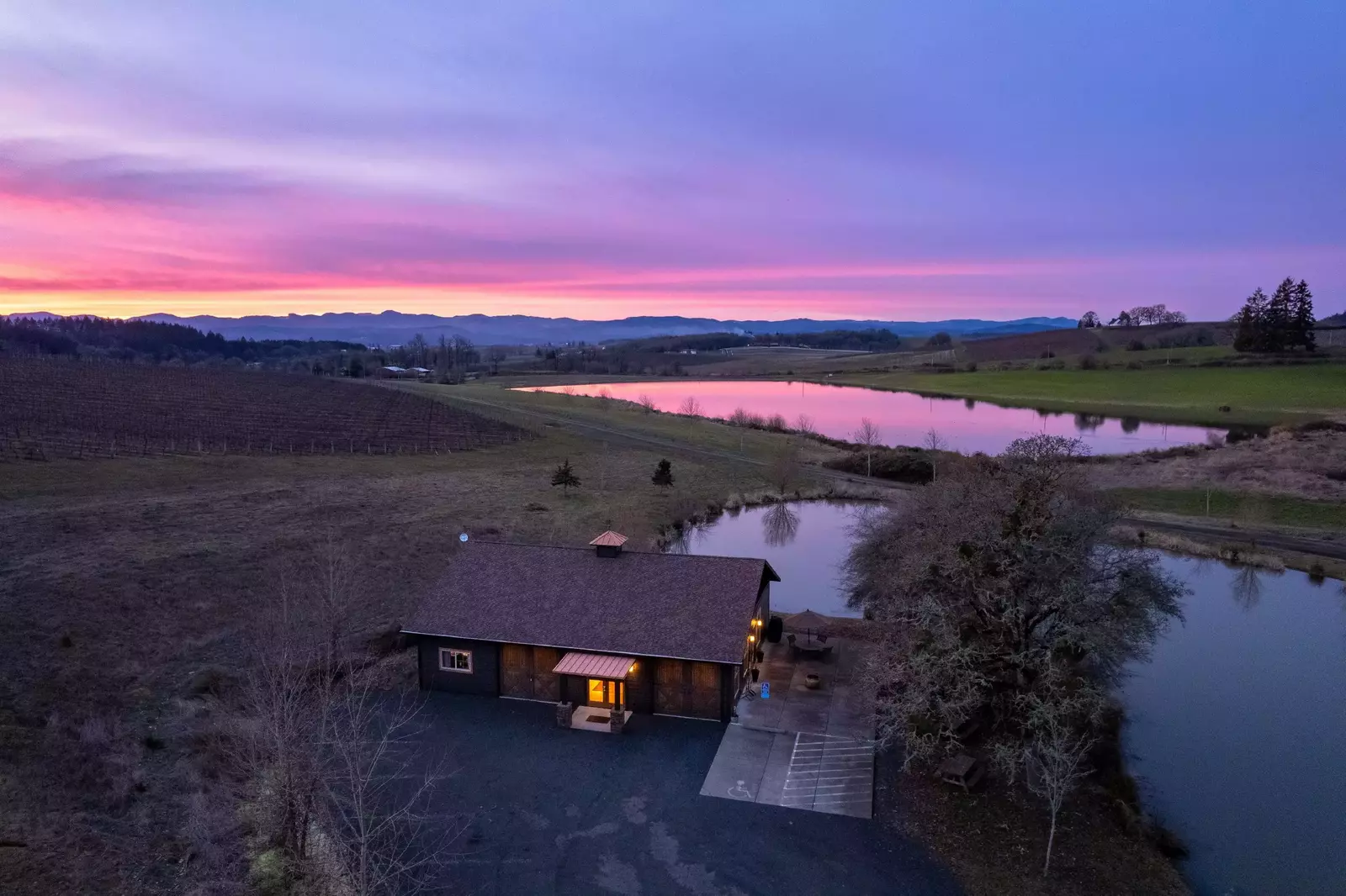 The Lakehouse sits on one of the lakes just below the new Soléna Estate Vineyard tasting room.