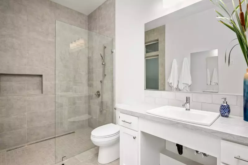 The bathroom is luxurious and built with care.