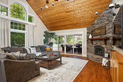 Watch you favorite movies, shows, and sports on this smart tv while relaxing in front of a cozy fire.