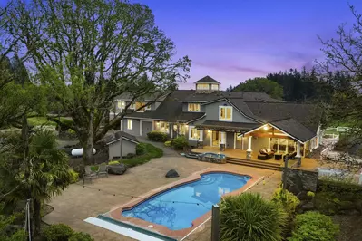 Incredible patio and outdoor space surrounded by farmland. Pool is available June - September.