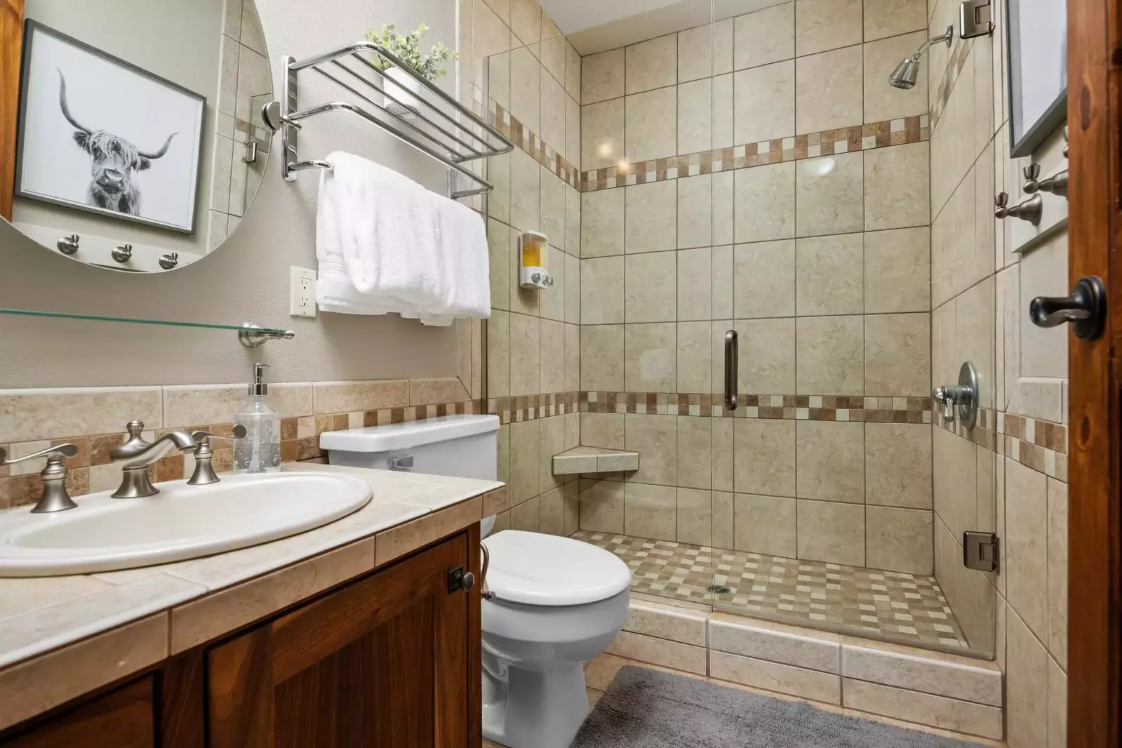 The bathrooms are recently updated and built with care.