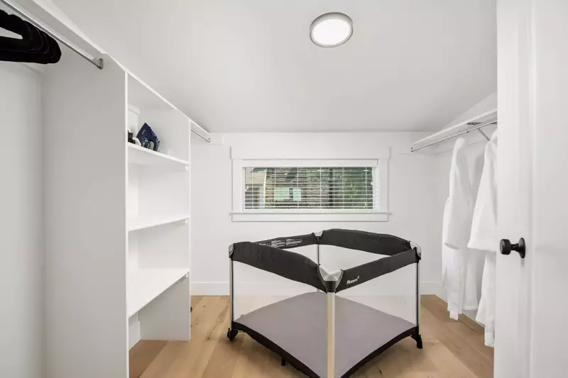 The walk-in closet comes equipped with a pack n play for those traveling with youngsters.