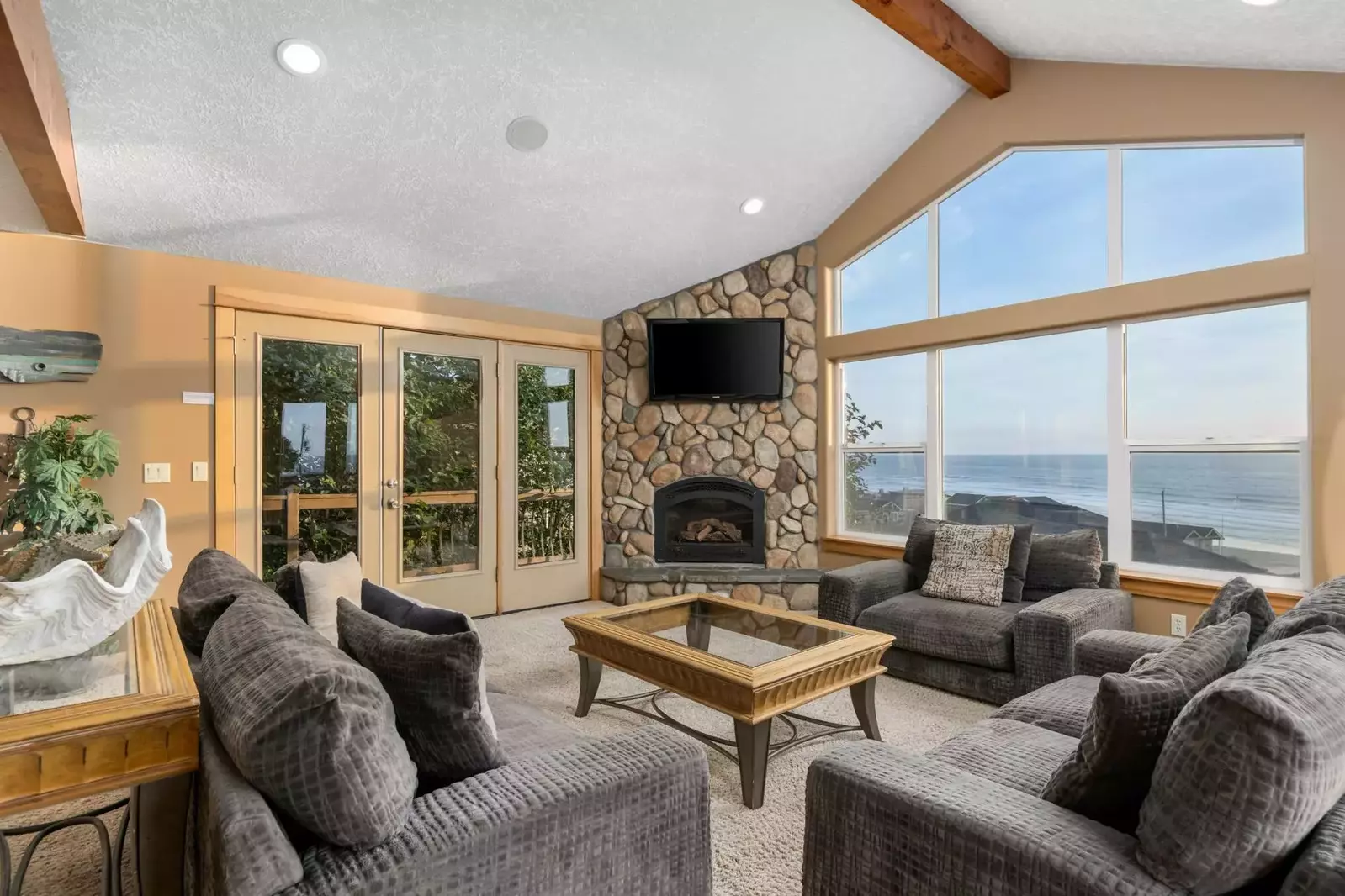 Watch you favorite movies, shows, and sports on this smart tv while relaxing in front of a cozy fire.