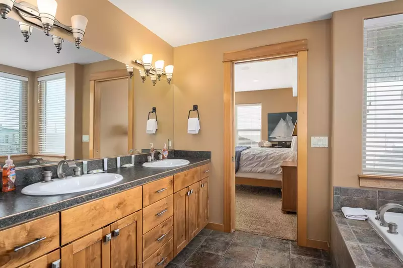 This en suite bathroom is spacious and luxurious,