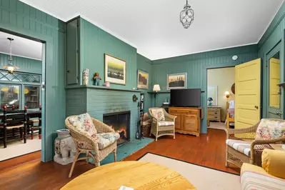 The fireplace creates a warm and cozy mood in every season.