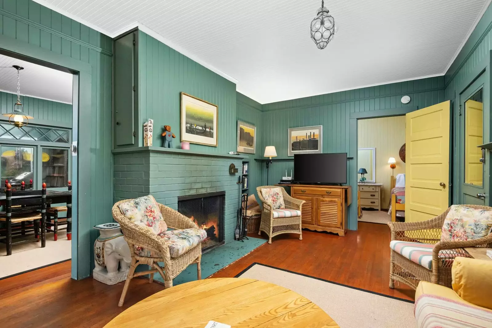 The fireplace creates a warm and cozy mood in every season.