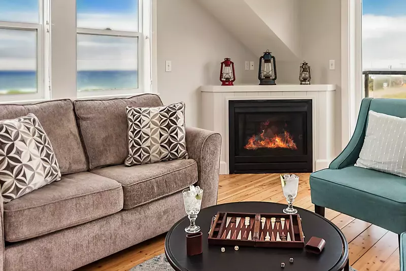 Enjoy a cozy day in front of the fireplace.