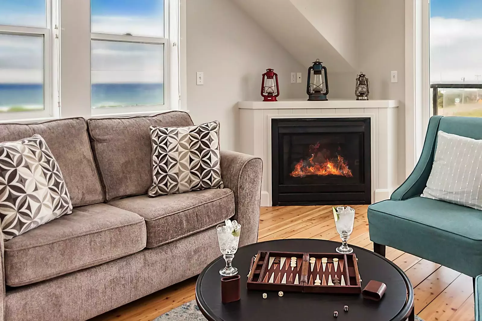 Enjoy a cozy day in front of the fireplace.