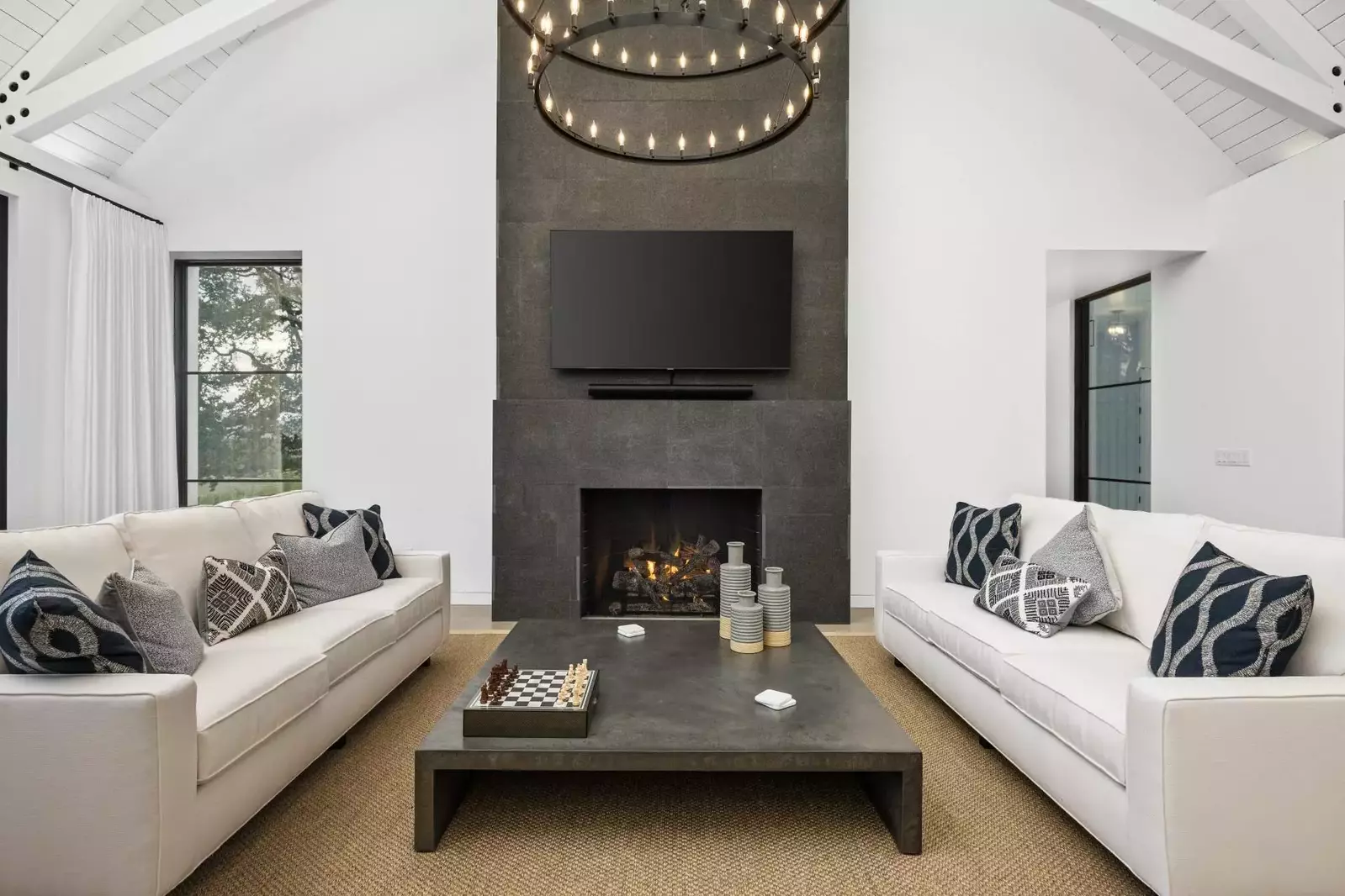 Watch you favorite movies, shows, and sports on this smart tv while relaxing in front of a warm fire.