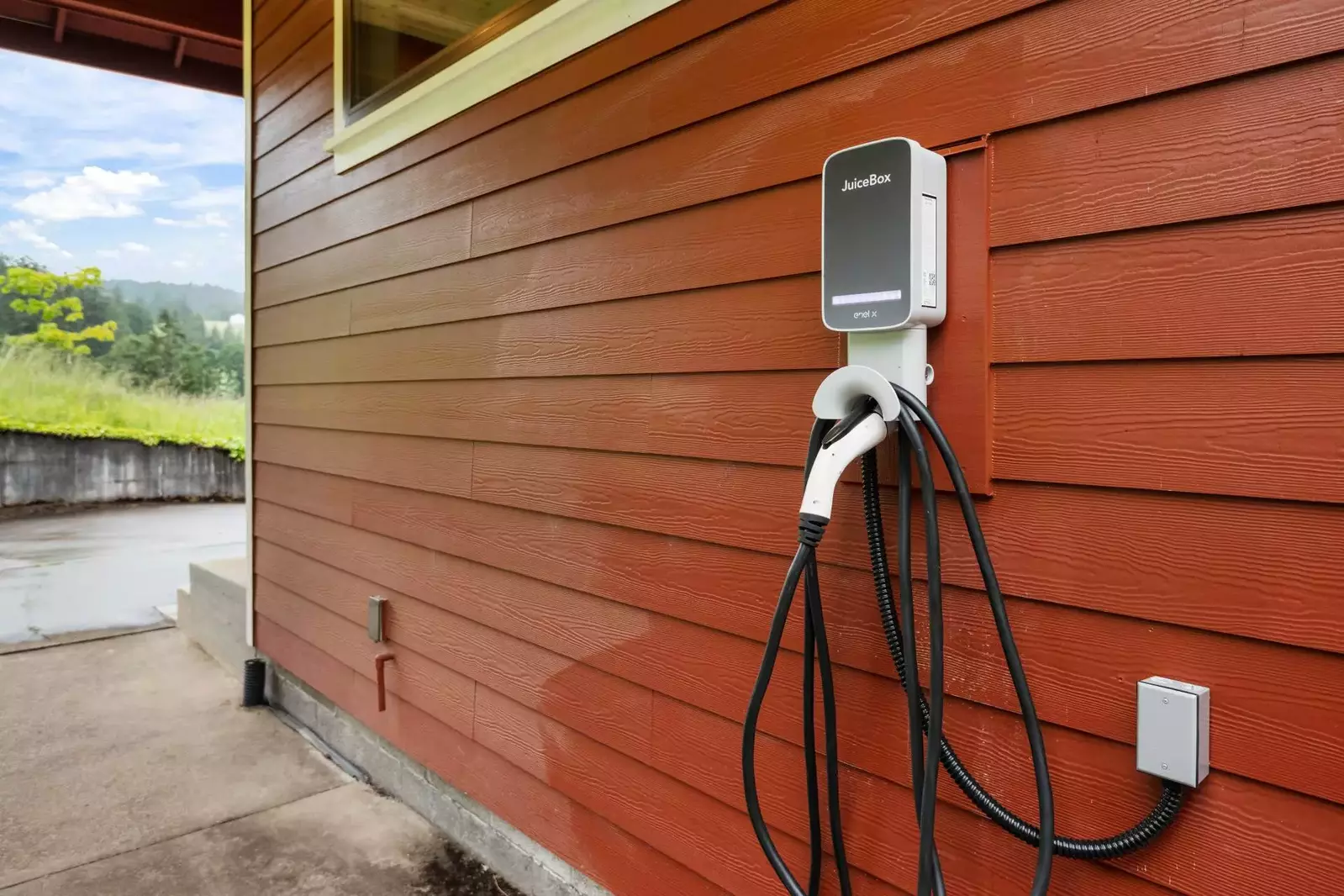 An EV charge available for compatible vehicles.