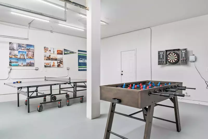 The game room is full of activities like ping pong, foosball, darts, and more!