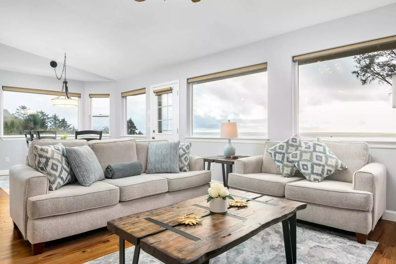 The view of the ocean and beach below is stunning, and you can see it from nearly every room in the house.  -Tina R.