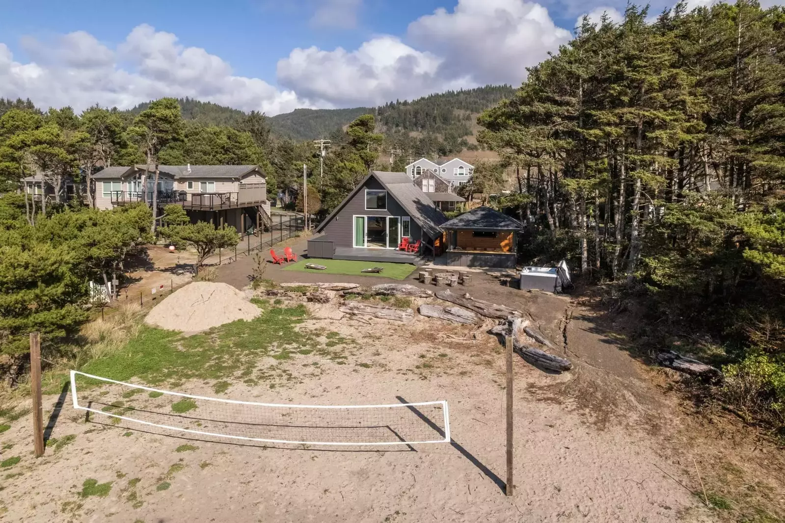 Private volleyball court. Have a fun day of games with friends and family.