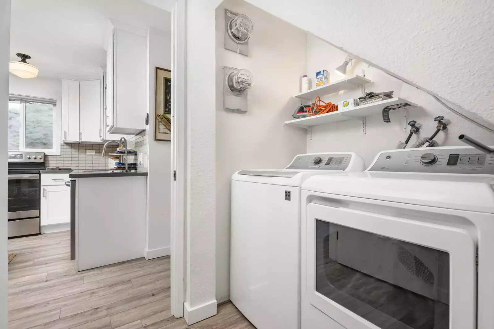 This rental has an up to date washing machine and dryer for guest use.