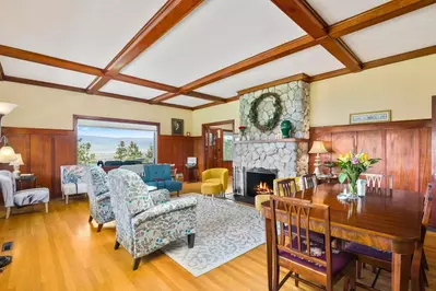 Relax in the living room in front of a cozy fire after a day exploring the Columbia River Gorge.