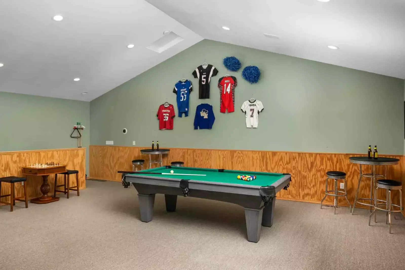 Play a game of billiards or chess in the game room.