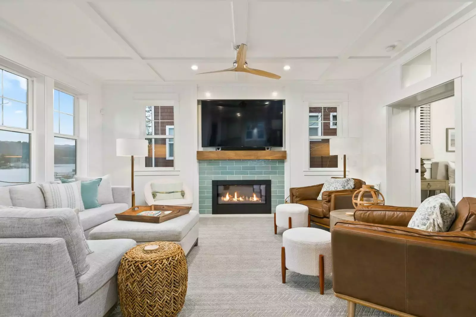 Watch you favorite movies, shows, and sports on this smart tv while relaxing in front of a cozy fire.