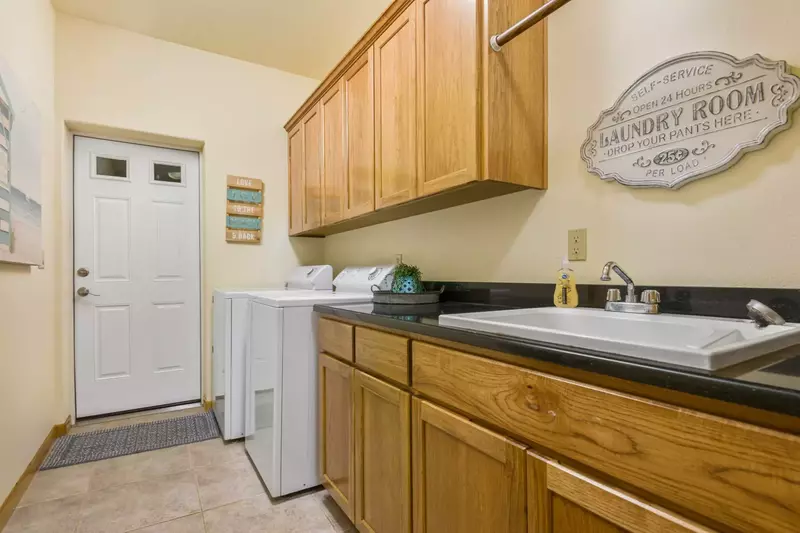 This rental has an up to date washing machine and clothes dryer for guest use.