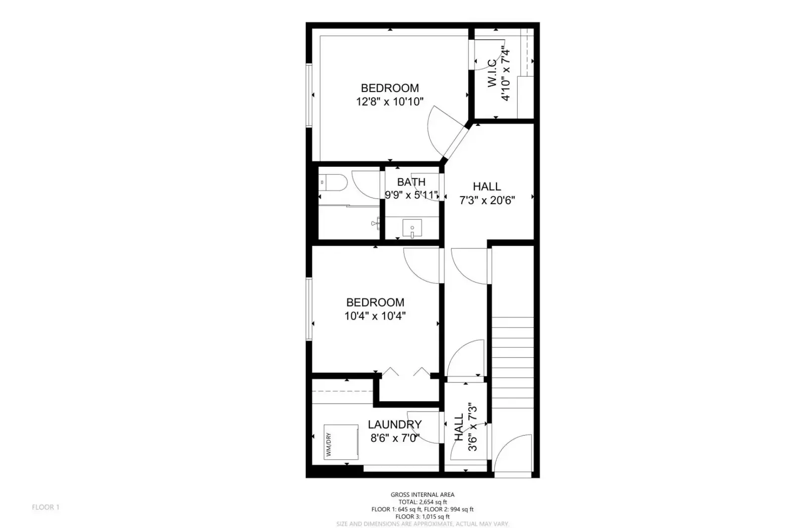 A detailed floor plan of the third floor of Woodstock Townhouse.