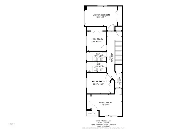 A detailed floor plan of the second floor of Woodstock Townhouse.