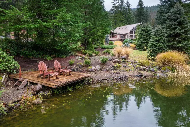Relax at the serene mountain pond.