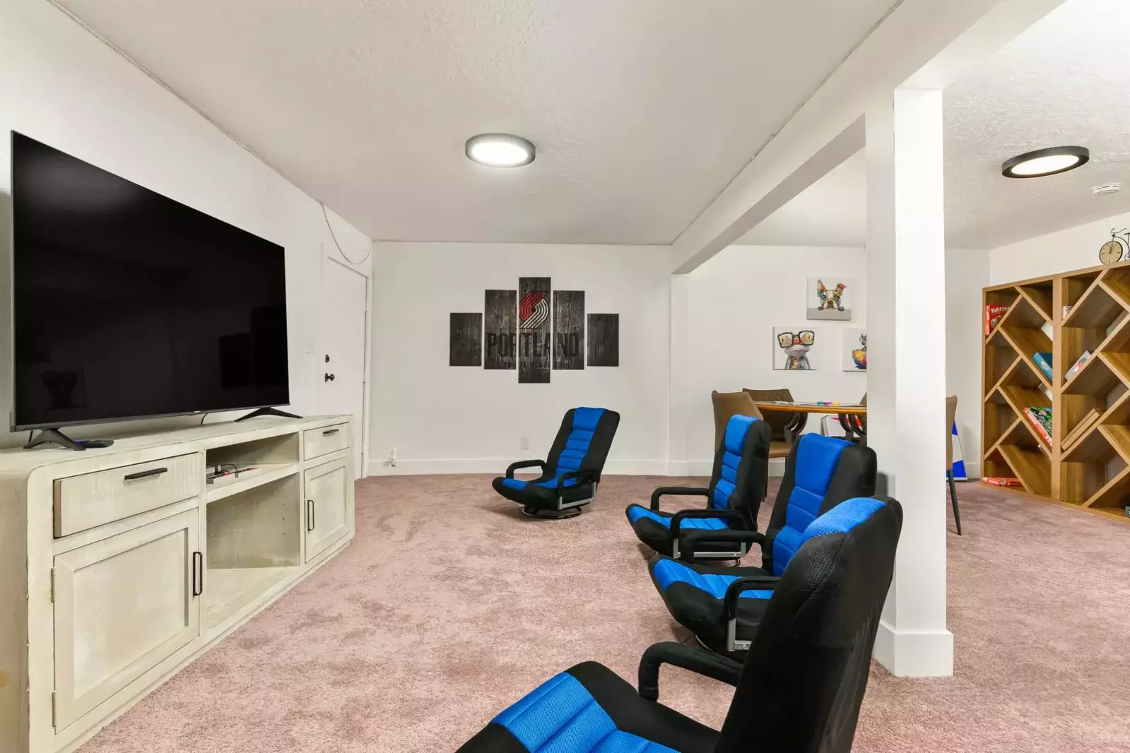 Enjoy incredibly comfy chairs in the home theater area.