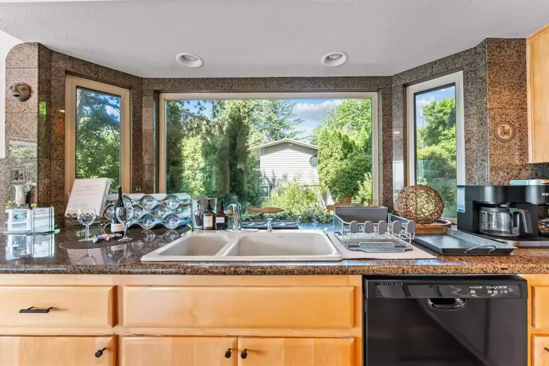 The kitchen has ample counter space and up to date appliances.